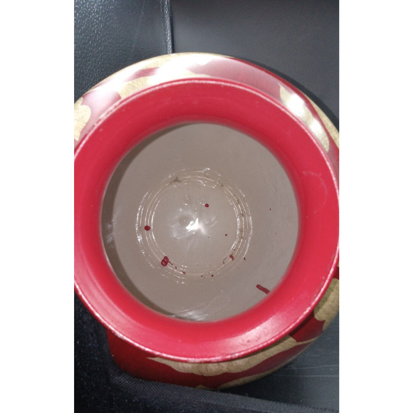 Beautiful Lg Red Vase With Cream Leaves and Flowers 10" - Picture 9 of 10